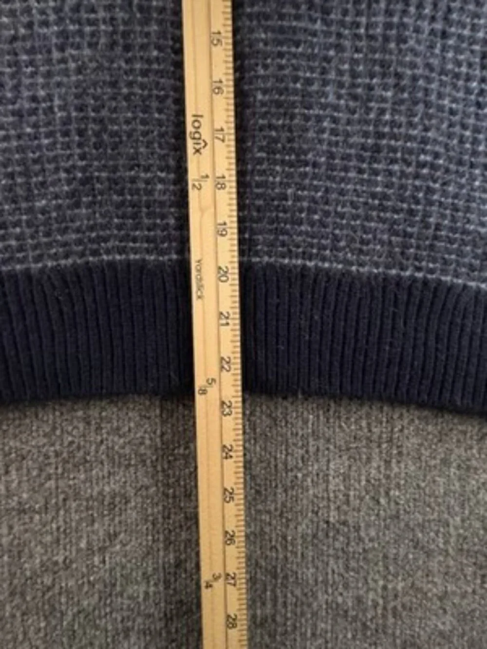 Fred Perry Thick Waffle Knit Turtleneck Sweater Large Logo Blue Wool Pullover